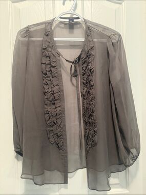 GAP Sheer Ruffle Tie-Neck Blouse — Taupe